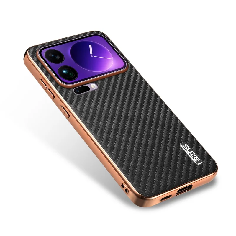 AZNS Para Xiaomi 17 Pro Max Case Eletroplatado Textura de Fibra de Carbono PU + TPU Capa de Telefone - Preto