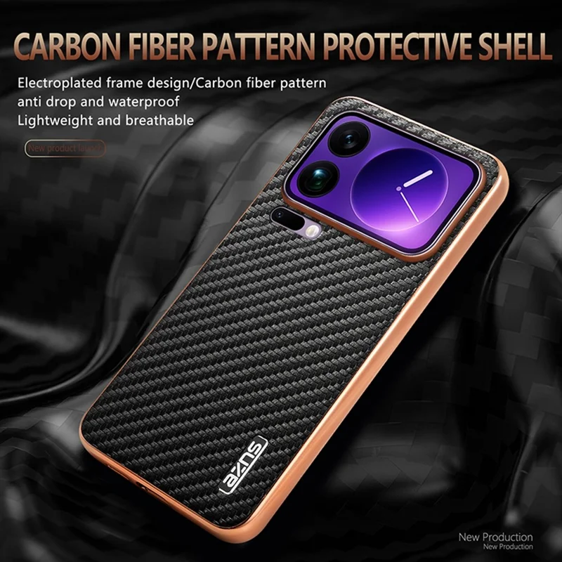 AZNS Para Xiaomi 17 Pro Max Case Eletroplatado Textura de Fibra de Carbono PU + TPU Capa de Telefone - Preto