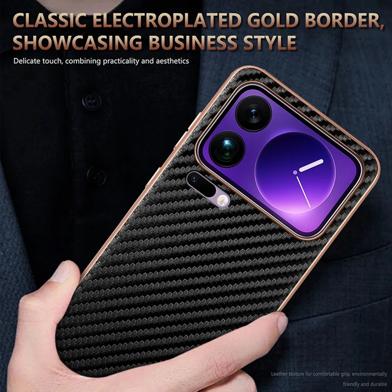AZNS Para Xiaomi 17 Pro Max Case Eletroplatado Textura de Fibra de Carbono PU + TPU Capa de Telefone - Preto