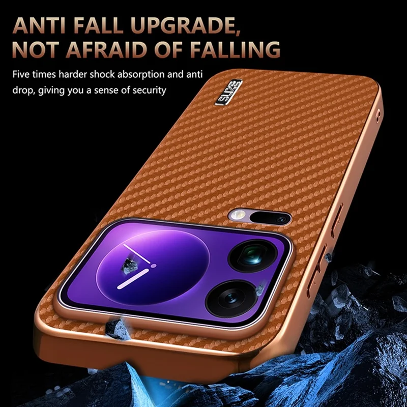 AZNS Para Xiaomi 17 Pro Max Case Eletroplatado Textura de Fibra de Carbono PU + TPU Capa de Telefone - Preto