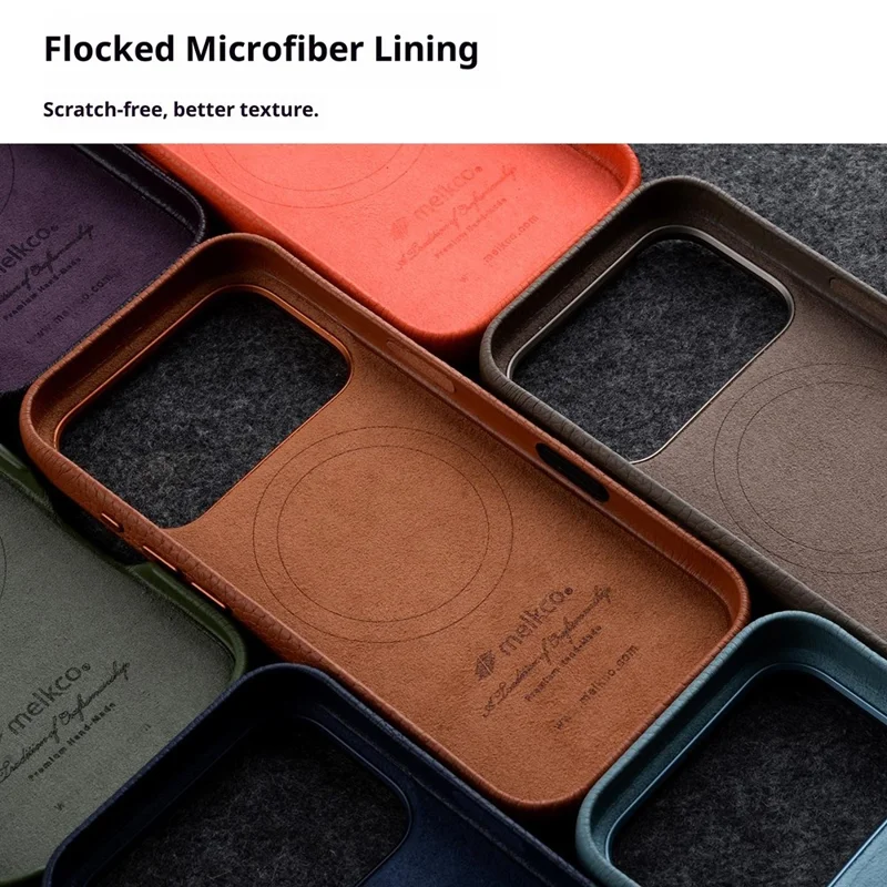 MELKCO Para iPhone 17 Pro Max Funda magnética de piel de vaca auténtica + Cubierta de teléfono de PC con teclas de metal / Botón AI - Negro