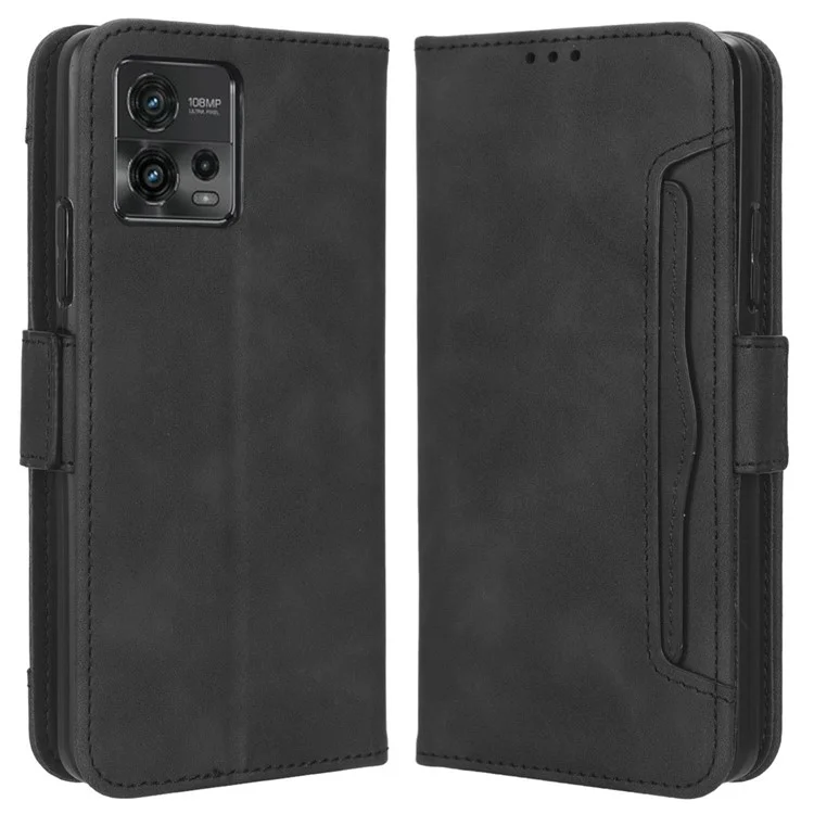 Magnetverschluss Handyhülle für Motorola Moto G72 4G, sturzsichere PU-Leder Flip-Geldbörse Ständer mit mehreren Kartenfächern - Schwarz