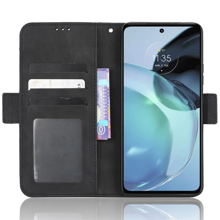 Magnetverschluss Handyhülle für Motorola Moto G72 4G, sturzsichere PU-Leder Flip-Geldbörse Ständer mit mehreren Kartenfächern - Schwarz