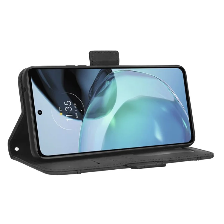 Magnetverschluss Handyhülle für Motorola Moto G72 4G, sturzsichere PU-Leder Flip-Geldbörse Ständer mit mehreren Kartenfächern - Schwarz