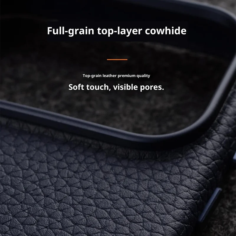 MELKCO Для iPhone 17 Pro Магнитный чехол Подлинная кожа коровы + Корпус из ПК с металлическими клавишами / Кнопка AI - Черный