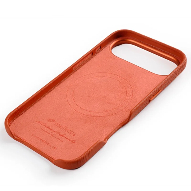 MELKCO For iPhone Air Magnetic Case Genuine Cow Leather + PC Phone Cover with Metal Keys  /  AI Button - Black