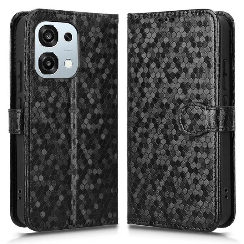 Wallet Case For Oppo A6 Pro 5G  /  4G  /  F31 5G Dot Pattern Imprint PU Leather Phone Cover with Wrist Strap - Black