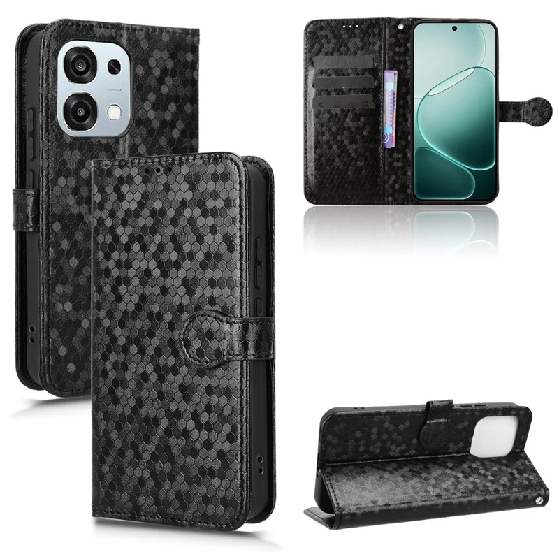 Wallet Case For Oppo A6 Pro 5G  /  4G  /  F31 5G Dot Pattern Imprint PU Leather Phone Cover with Wrist Strap - Black