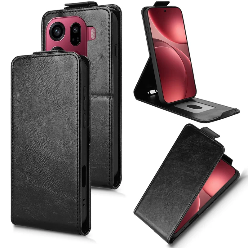 Per Oppo Find X9 Pro 5G Custodia Stand Fermaglio Magnetico Flip Verticale Cover in Pelle con Porta Carte - Nero