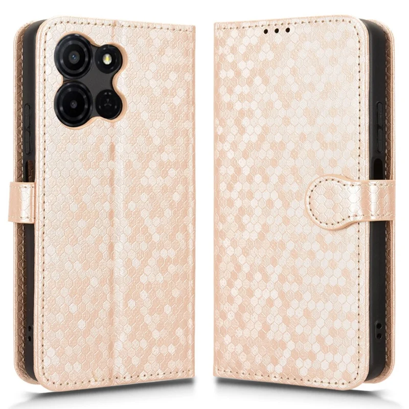 For TCL K33 5G  /  K32 5G Wallet Case Dot Pattern Imprint PU Leather Phone Cover with Wrist Strap - Rose Gold