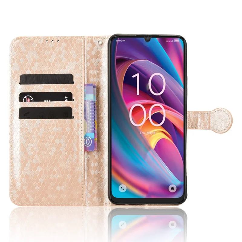 For TCL K33 5G  /  K32 5G Wallet Case Dot Pattern Imprint PU Leather Phone Cover with Wrist Strap - Rose Gold