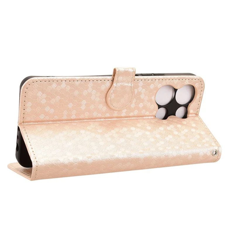 For TCL K33 5G  /  K32 5G Wallet Case Dot Pattern Imprint PU Leather Phone Cover with Wrist Strap - Rose Gold