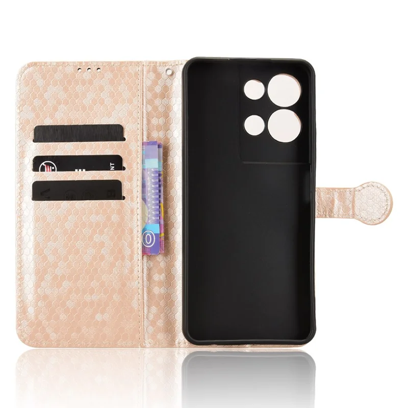 For TCL K33 5G  /  K32 5G Wallet Case Dot Pattern Imprint PU Leather Phone Cover with Wrist Strap - Rose Gold