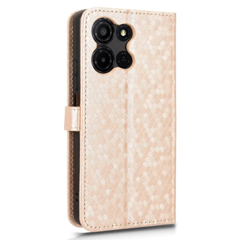 For TCL K33 5G  /  K32 5G Wallet Case Dot Pattern Imprint PU Leather Phone Cover with Wrist Strap - Rose Gold
