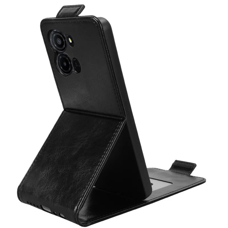 För TCL K33 5G / K32 5G ställfodral med magnetisk spänne, vertikalt vikfodral i läder med kortficka - Svart