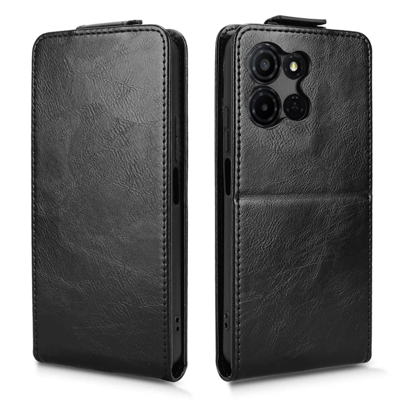 För TCL K33 5G / K32 5G ställfodral med magnetisk spänne, vertikalt vikfodral i läder med kortficka - Svart
