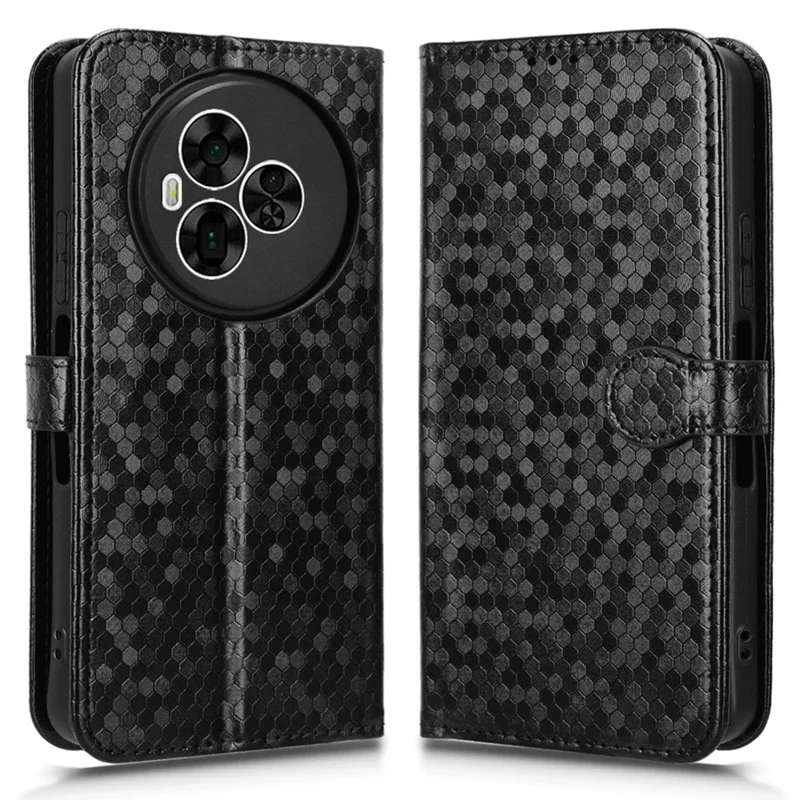 For TCL NxtPaper 60 Ultra 5G Wallet Case Dot Pattern Imprint PU Leather Phone Cover with Wrist Strap - Black