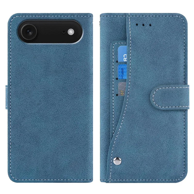 iPhone Air Hülle Retro PU Leder Brieftasche Handyhülle mit drehbaren Kartenfächern - Blau
