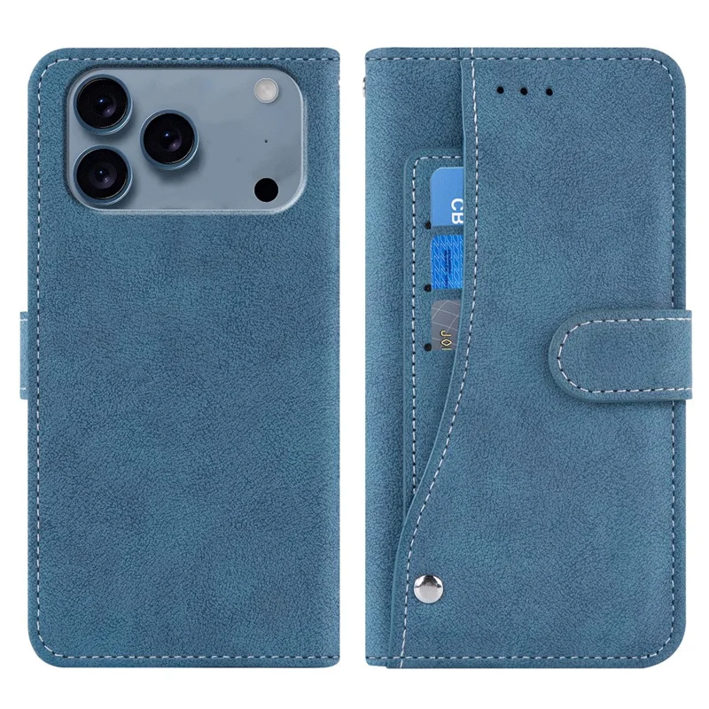 iPhone 17 Pro Hülle Retro PU-Leder Brieftasche Handyhülle mit rotierenden Kartenschlitzen - Blau