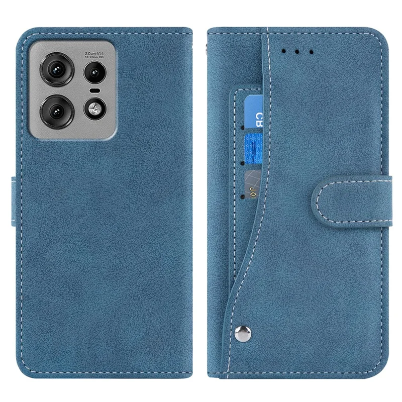 For Motorola Edge 50 Pro 5G Case Retro PU Leather Wallet Phone Cover with Rotating Card Slots Holder - Blue