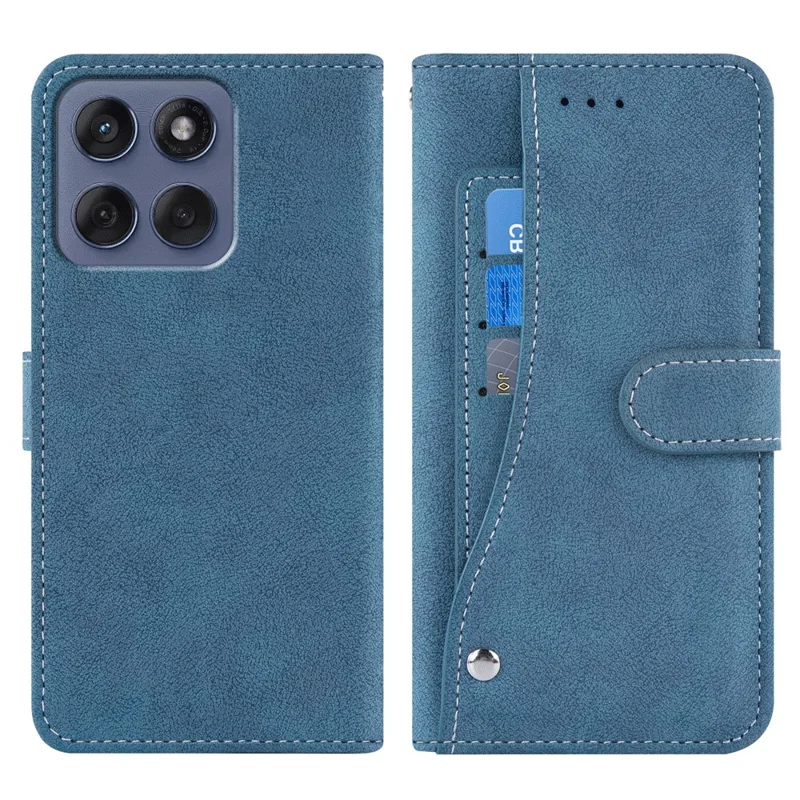 Custodia per telefono per Motorola Edge 60 5G / Edge 60 Fusion 5G / Edge (2025) 5G Retro in pelle PU con slot per schede rotanti - Blu