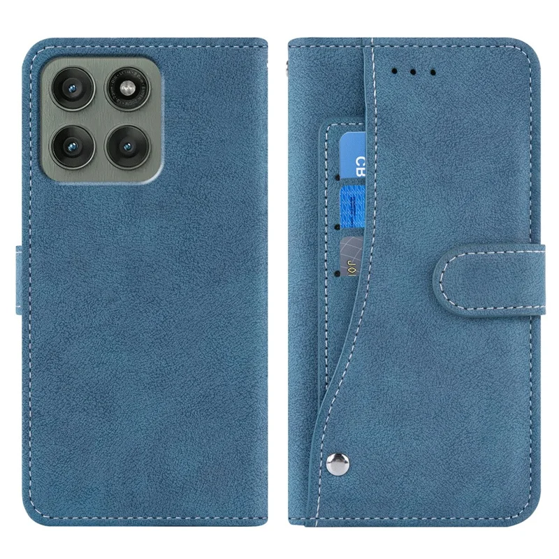 Capa Motorola Edge 60 Pro 5G Retro de Couro PU com Slots de Cartão Giratórios - Azul
