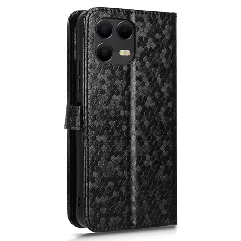 For T-Mobile Revvl 8 Pro  /  T Phone 3 Pro Wallet Case Dot Pattern Imprint PU Leather Phone Cover with Wrist Strap - Black