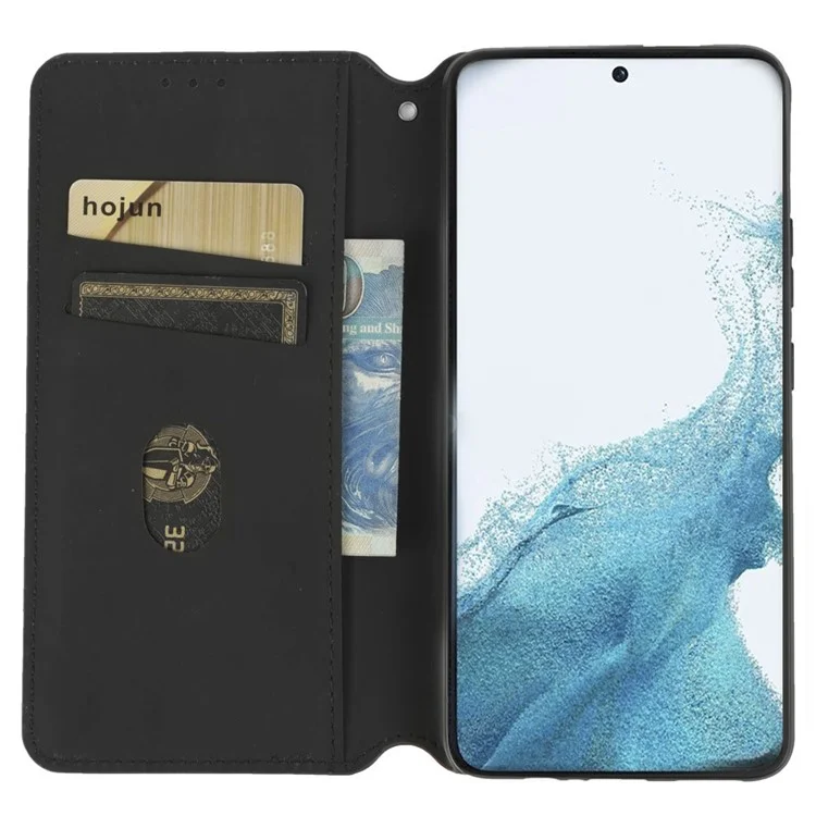 Full Protection Back Cover For Samsung Galaxy S23+ Rhombus Pattern Imprinted PU Leather Flip Folio Phone Case Wallet Stand - Black