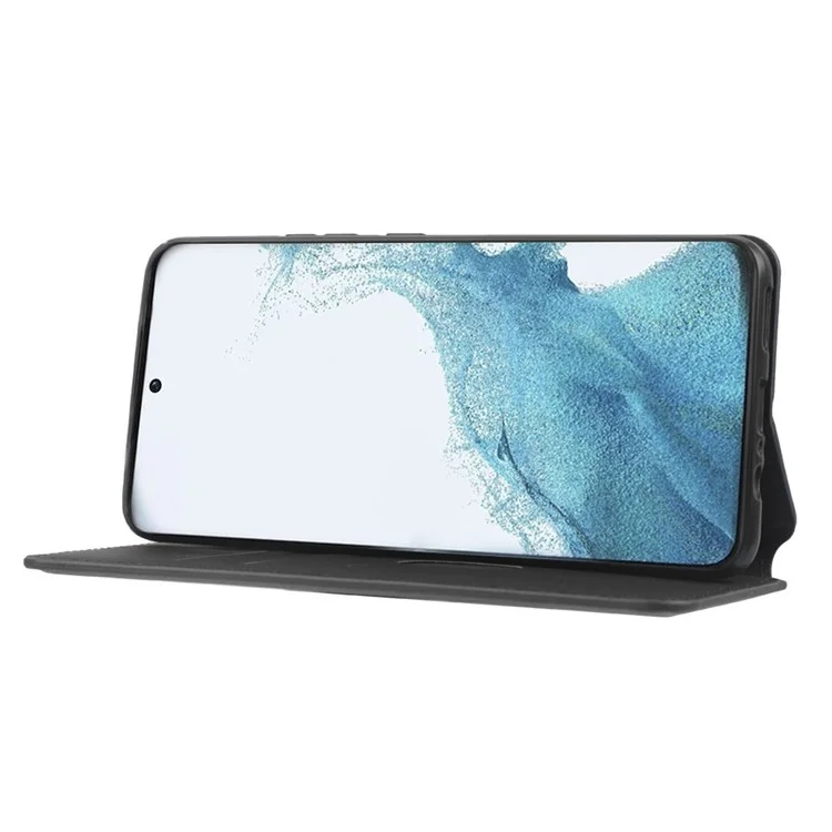 Full Protection Back Cover For Samsung Galaxy S23+ Rhombus Pattern Imprinted PU Leather Flip Folio Phone Case Wallet Stand - Black