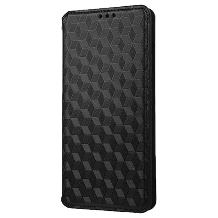Full Protection Back Cover For Samsung Galaxy S23+ Rhombus Pattern Imprinted PU Leather Flip Folio Phone Case Wallet Stand - Black
