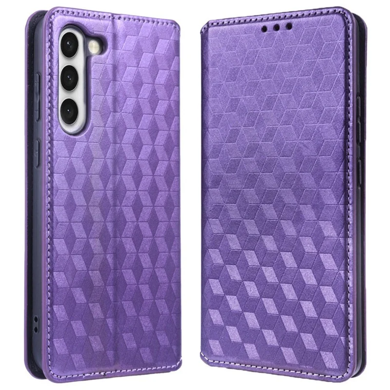 Full Protection Back Cover For Samsung Galaxy S23+ Rhombus Pattern Imprinted PU Leather Flip Folio Phone Case Wallet Stand - Purple