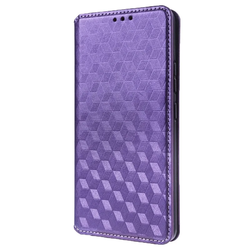 Full Protection Back Cover For Samsung Galaxy S23+ Rhombus Pattern Imprinted PU Leather Flip Folio Phone Case Wallet Stand - Purple