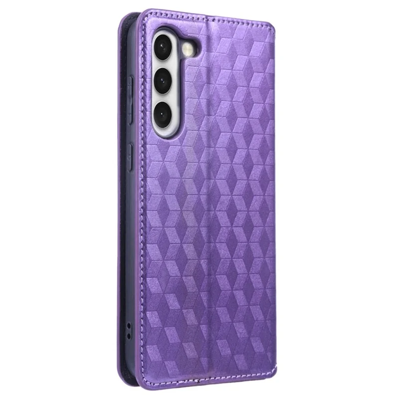 Full Protection Back Cover For Samsung Galaxy S23+ Rhombus Pattern Imprinted PU Leather Flip Folio Phone Case Wallet Stand - Purple
