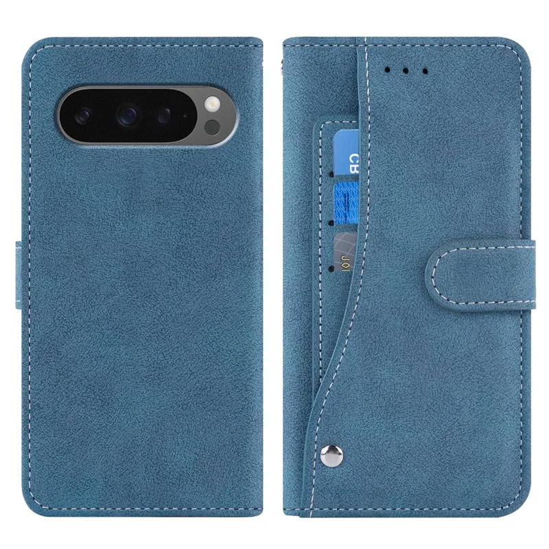 Para Google Pixel 10 Pro XL / 9 Pro XL Capa Retro de Couro PU Carteira Capa de Telefone com Slots de Cartão Giratórios Suporte - Azul