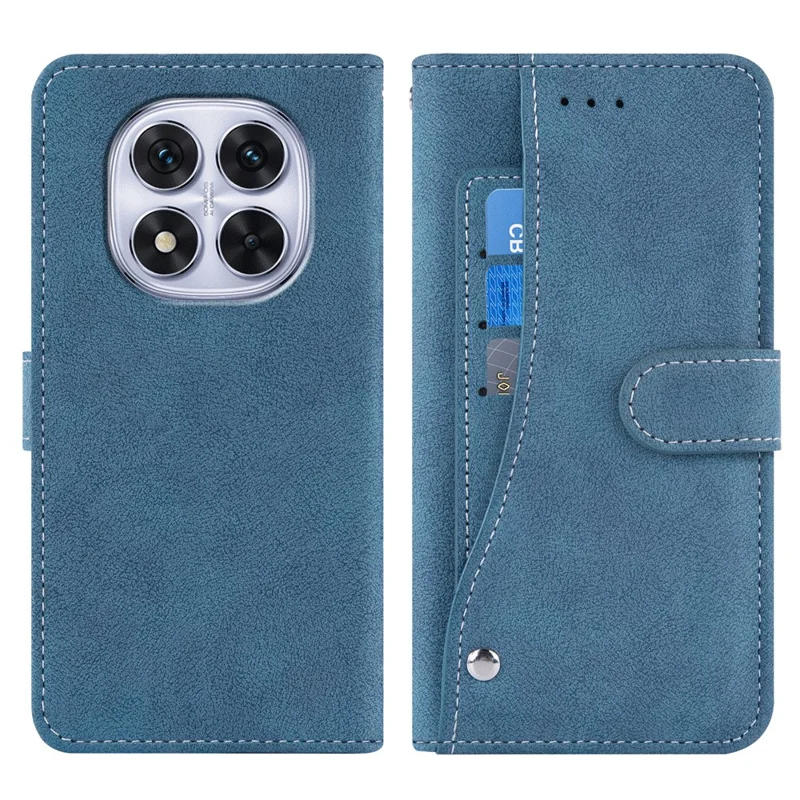 Til Xiaomi Redmi Note 14 Pro 4G / 5G / Poco X7 5G Taske Retro PU Læder Wallet Telefonbeskyttelse med Roterende Kortpladser Holder - Blå