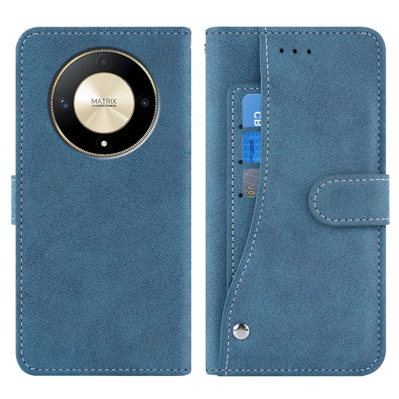Capa de Telefone para Honor Magic6 Lite 5G / X9b 5G / X50 5G Retro Carteira de Couro PU com Slots de Cartão Giratórios - Azul