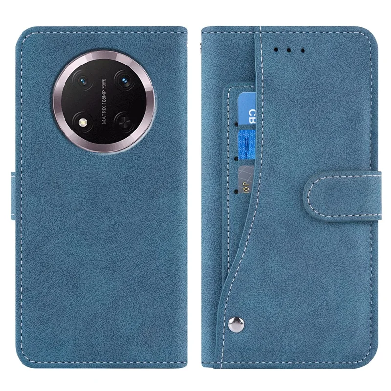 Capa de Telefone para Honor Magic7 Lite 5G.X9c 5G.X60 Pro 5G Retro Couro PU Carteira Capa com Slots de Cartão Giratórios - Azul