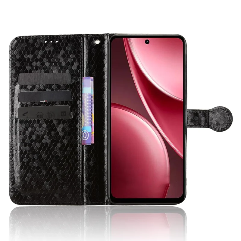 For vivo Y31 5G  /  Y21d Wallet Case Dot Pattern Imprint PU Leather Phone Cover with Wrist Strap - Black