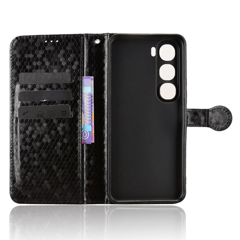 For vivo Y31 5G  /  Y21d Wallet Case Dot Pattern Imprint PU Leather Phone Cover with Wrist Strap - Black