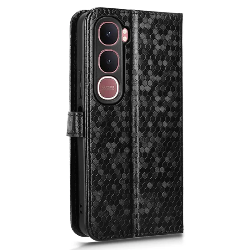 For vivo Y31 5G  /  Y21d Wallet Case Dot Pattern Imprint PU Leather Phone Cover with Wrist Strap - Black