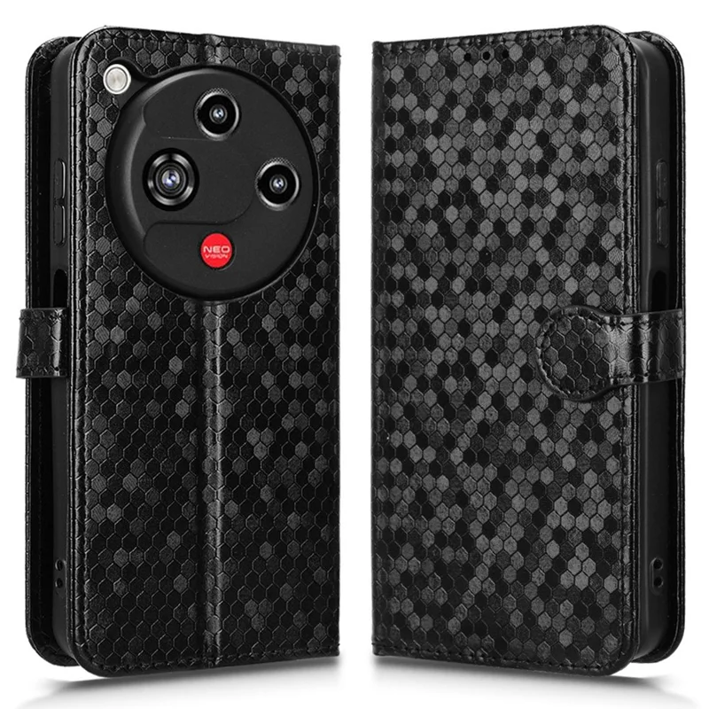 For ZTE nubia Focus 2 5G Wallet Case Dot Pattern Imprint PU Leather Phone Cover with Wrist Strap - Black