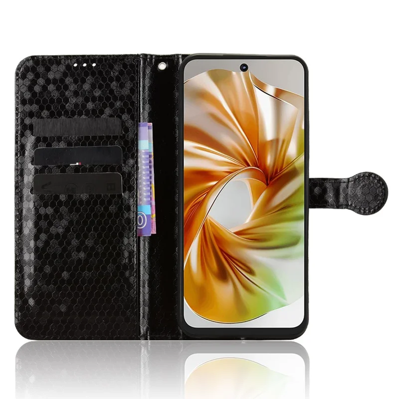 For ZTE nubia Focus 2 5G Wallet Case Dot Pattern Imprint PU Leather Phone Cover with Wrist Strap - Black
