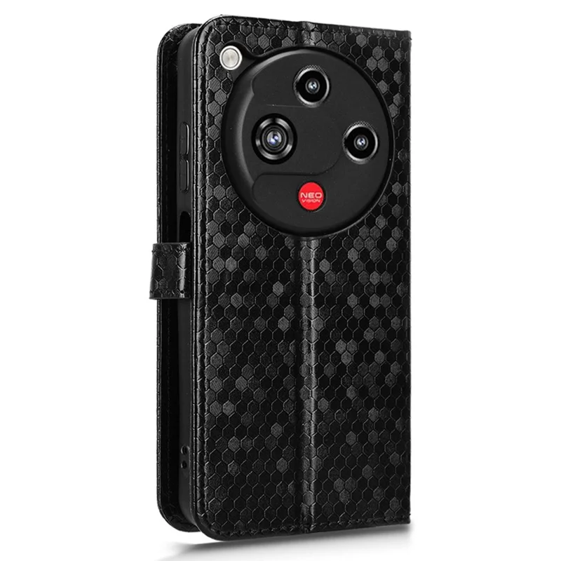 For ZTE nubia Focus 2 5G Wallet Case Dot Pattern Imprint PU Leather Phone Cover with Wrist Strap - Black