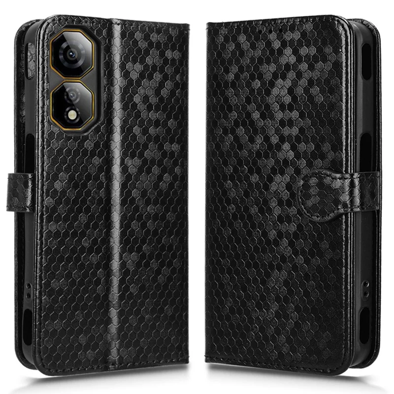 For ZTE nubia Neo 2 5G Wallet Case Dot Pattern Imprint PU Leather Phone Cover with Wrist Strap - Black