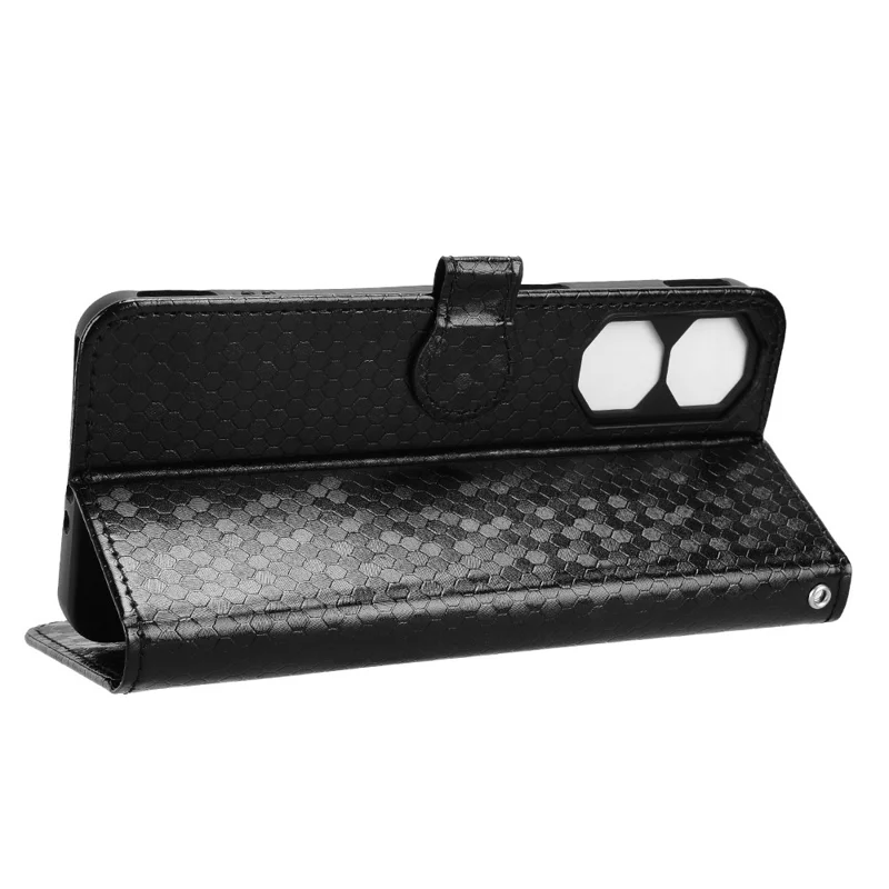 For ZTE nubia Neo 2 5G Wallet Case Dot Pattern Imprint PU Leather Phone Cover with Wrist Strap - Black