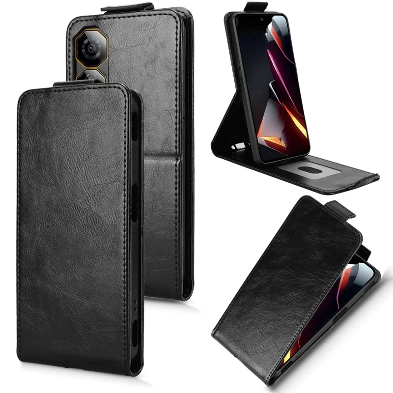 For ZTE nubia Neo 2 5G Stand Case Magnetic Clasp Vertical Flip Leather Phone Cover with Card Holder - Black