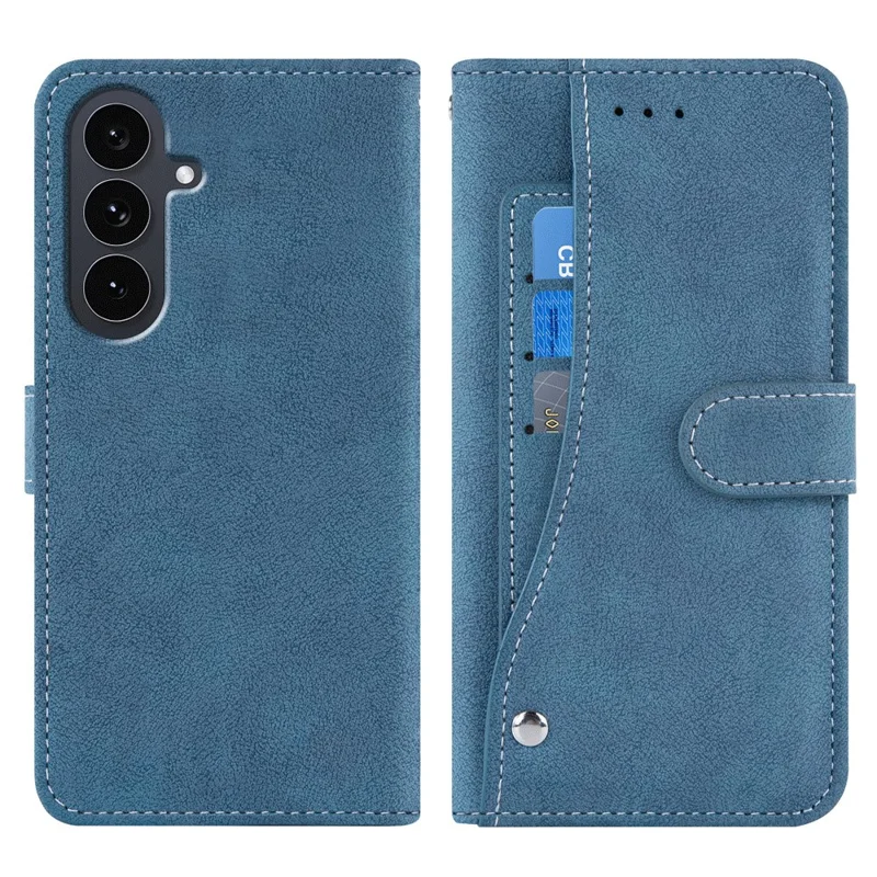 For Samsung Galaxy S25 / S24 Case Retro PU Leather Wallet Phone Cover with Rotating Card Slots Holder - Blue