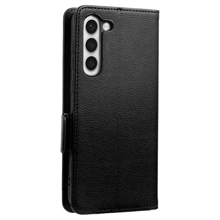 Anti-fall Phone Case for Samsung Galaxy S23+, Litchi Texture Stand Wallet PU Leather Magnetic Clasp Protective Folio Flip Phone Cover - Black