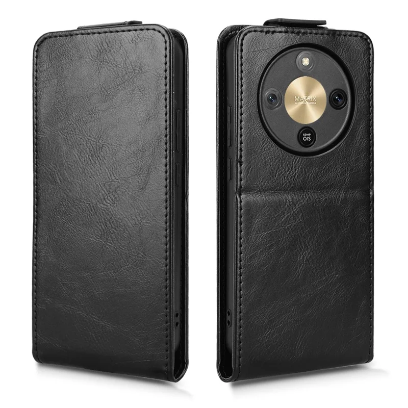 Para Honor X70 5G / X9d 5G Capa de Suporte Magnética Vertical Flip Leather Phone com Porta-Cartões - Preto