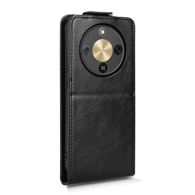 Para Honor X70 5G / X9d 5G Capa de Suporte Magnética Vertical Flip Leather Phone com Porta-Cartões - Preto
